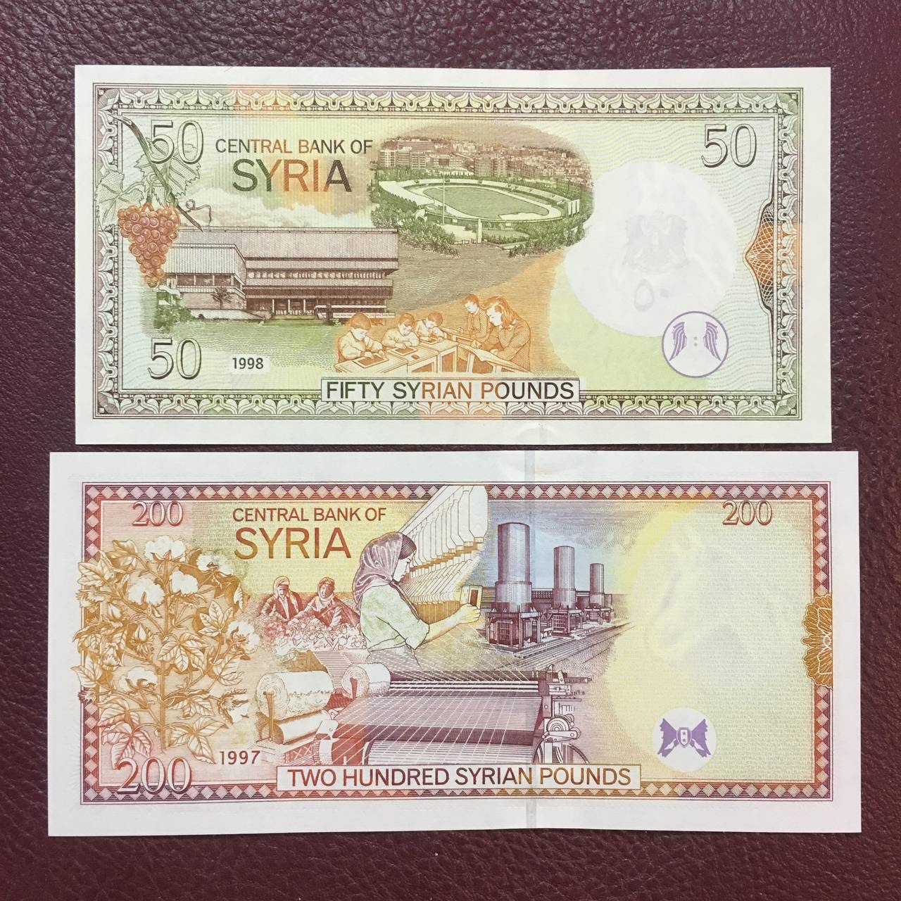 دو برگ اسکناس زیبا و کمیاب سوریه با کیفیت بانکی